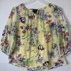 Liz Claiborne Career Top Blouse Women Petite Large Floral Artsy Peasant Camisole